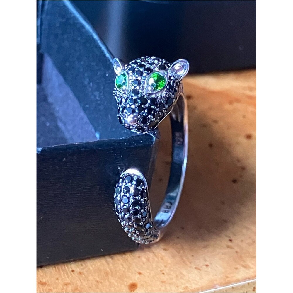 Black Spinel Chrome Diopside Sterling Silver Panther Ring Size 7